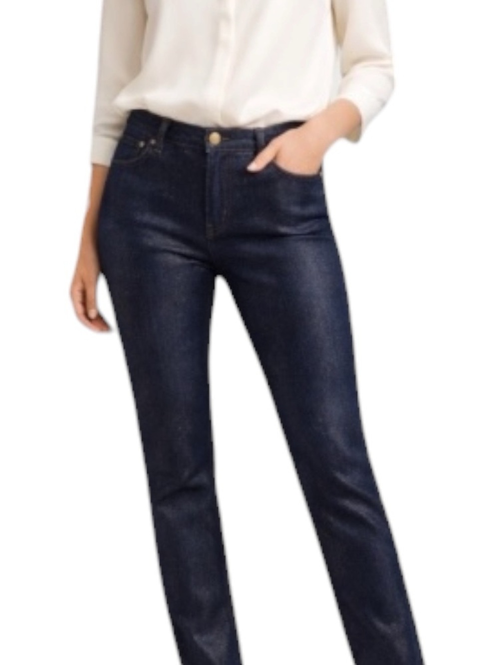 Lauren Ralph Lauren Dark Indigo Dusted Gold Straight Leg Jeans SZ 14